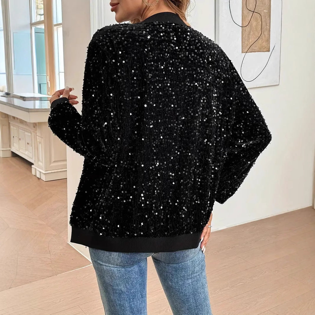 Veste courte à sequins zippée casual
