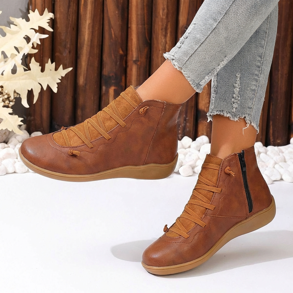 Bottines montantes décontractées à lacets et zip