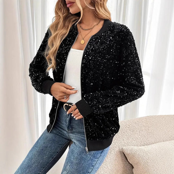 Veste courte à sequins zippée casual