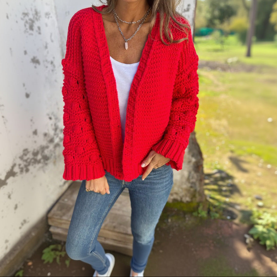 Cardigan d’hiver épais uni à coupe ample