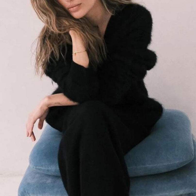 Cardigan ample en maille duveteuse à col V et boutons