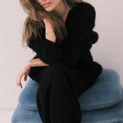 Cardigan ample en maille duveteuse à col V et boutons