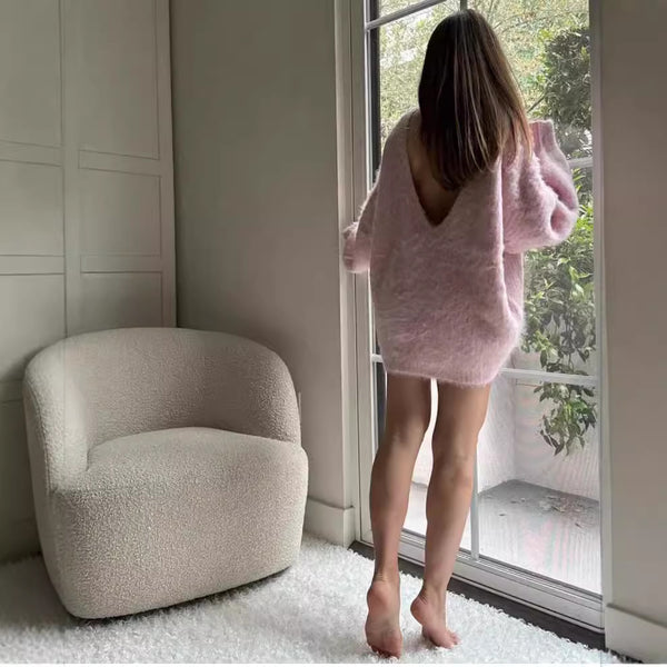 Pull midi à col V, dos nu lacé