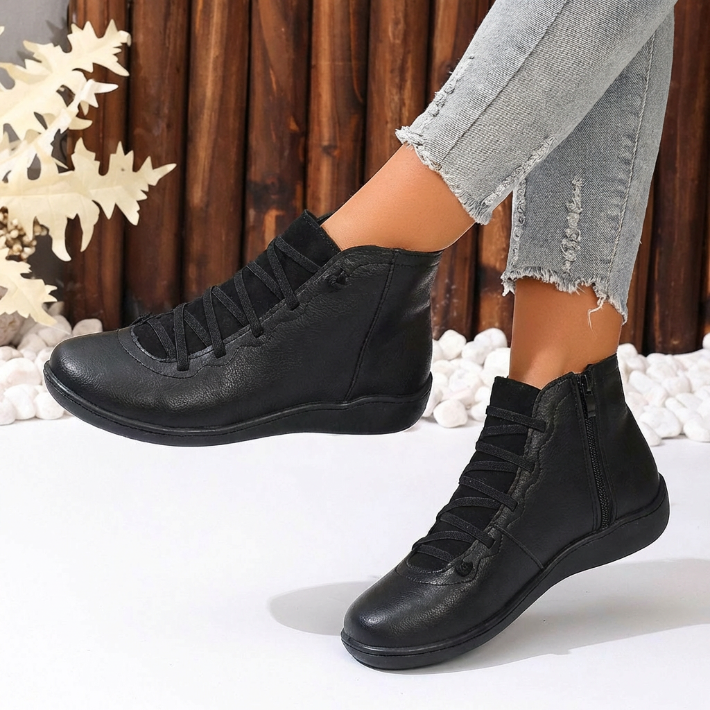 Bottines montantes décontractées à lacets et zip